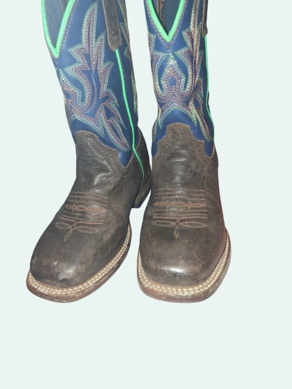 Boys Roper 9C Cowboy Boots Brown & Blue Leather Western Style*SH2
